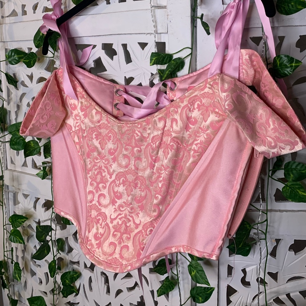 Sugar Thrillz Pink Brocade Off-Shoulder Corset Top